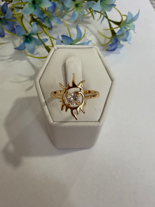 anillo sol brillante en oro laminado 14k