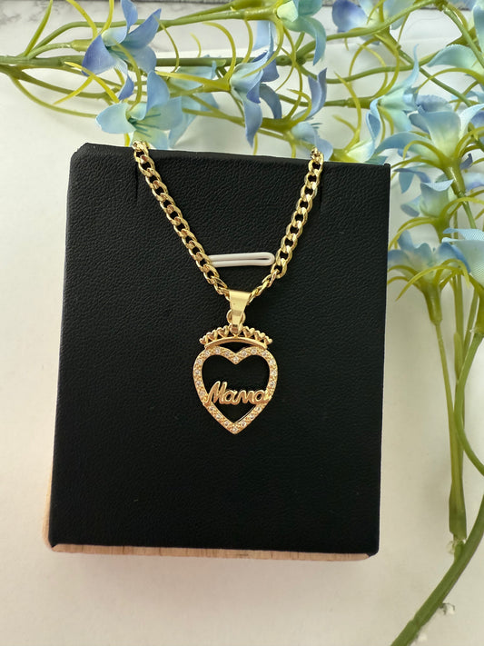 Dije de corazón con corona y “mamá” — Reina de mi corazón