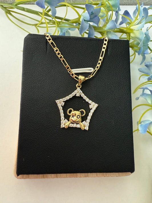 ✨ Dije Estrella con Osito de Oro Laminado – Brillante y Adorable
