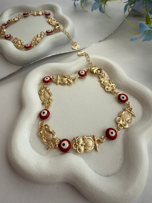 Pulsera de Ojitos con búhos dorados – Protección y sabiduría
